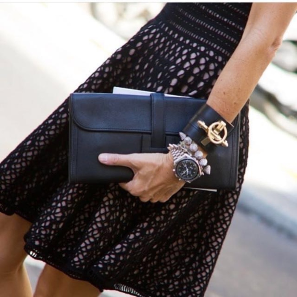 Hermes Jige Elan 29 swift calf skin noir black clutch/ evening bag NWT & receipt